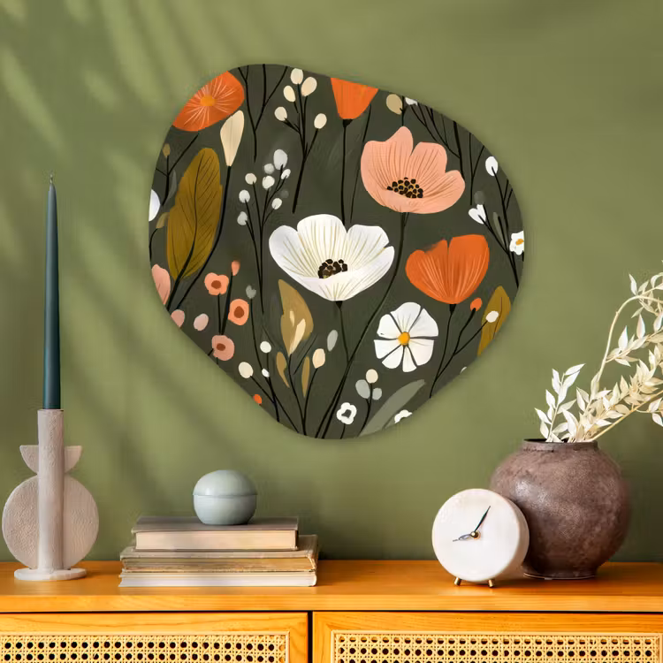 Bloemen - Illustratie - Groen Wandcirkel Organisch Aluminium middel -sfeer2