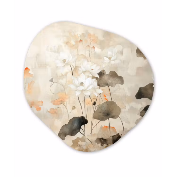 Bloemen - Japandi - Wabi sabi Wandcirkel Organisch Aluminium middel -3d