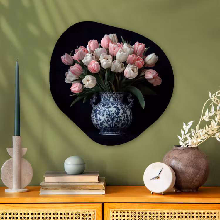 Bloemen - Roze - Tulpen - Vaas Wandcirkel Organisch Aluminium middel -sfeer2