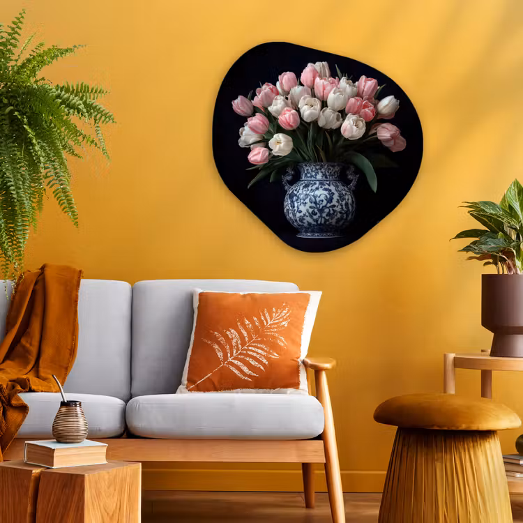 Bloemen - Roze - Tulpen - Vaas Wandcirkel Organisch Aluminium middel -sfeer4