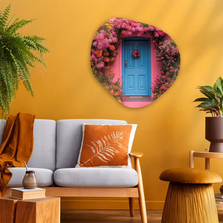 Bloemen - Deur - Roze Wandcirkel Organisch Aluminium middel -sfeer4