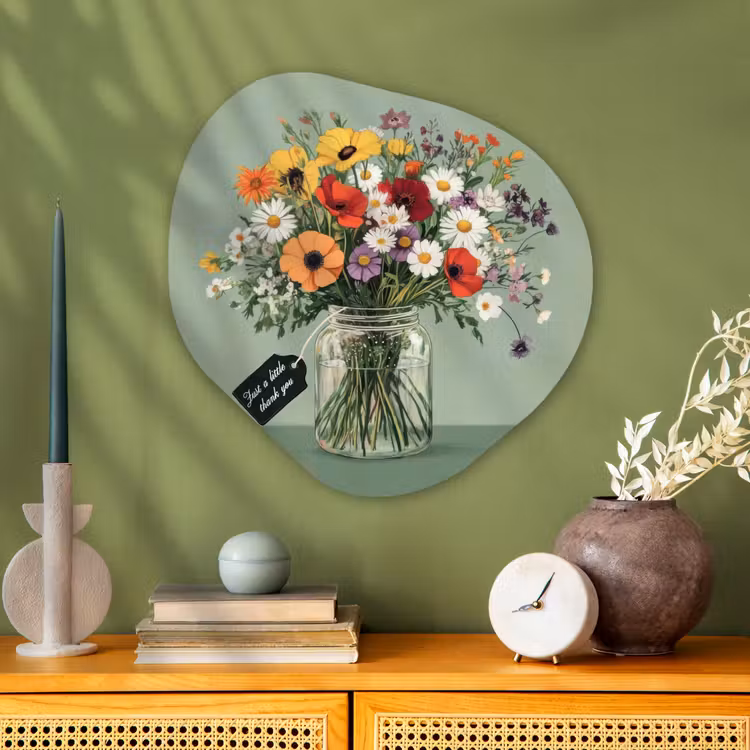 Bloemen - Vaas - Kaartje Wandcirkel Organisch Aluminium middel -sfeer2