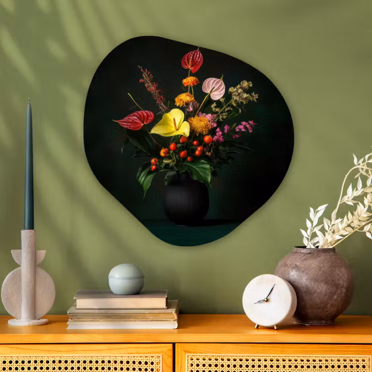 Bloemen - Vaas - Zwart Wandcirkel Organisch Aluminium middel -sfeer2