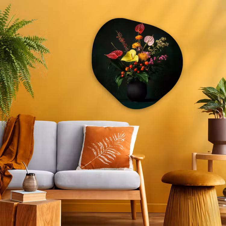 Bloemen - Vaas - Zwart Wandcirkel Organisch Aluminium middel -sfeer4