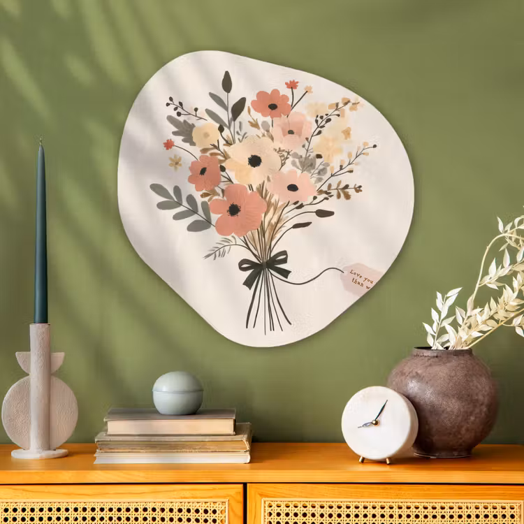 Bloemen - Quote - Beige - Lint Wandcirkel Organisch Aluminium middel -sfeer2