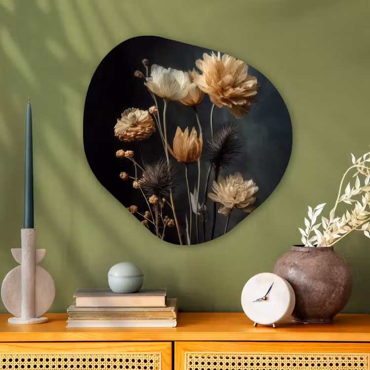 Boeket - Bloemen - Licht - Zwart Wandcirkel Organisch Aluminium middel -sfeer2