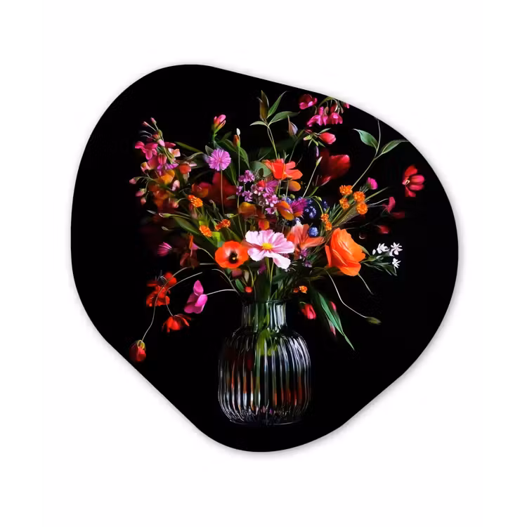 Boeket - Veldbloemen - Vaas Wandcirkel Organisch Aluminium middel -3d