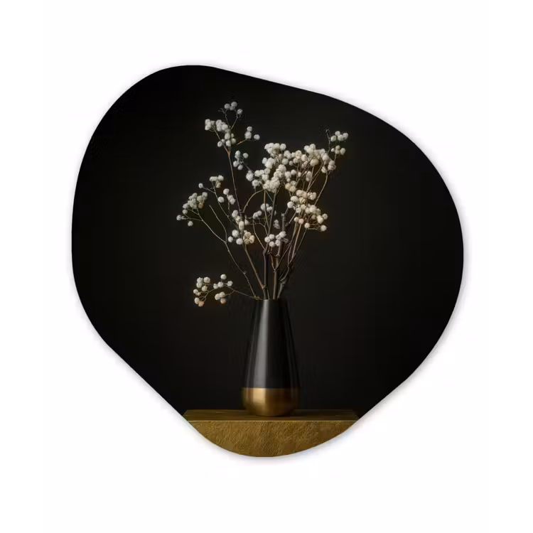 Bloembollen - Wit - Vaas - Minimalistisch Wandcirkel Organisch Aluminium middel -3d