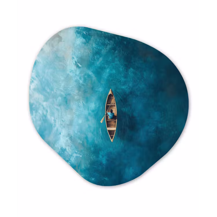 Bootje - Water - Blauw Wandcirkel Organisch Aluminium middel -3d