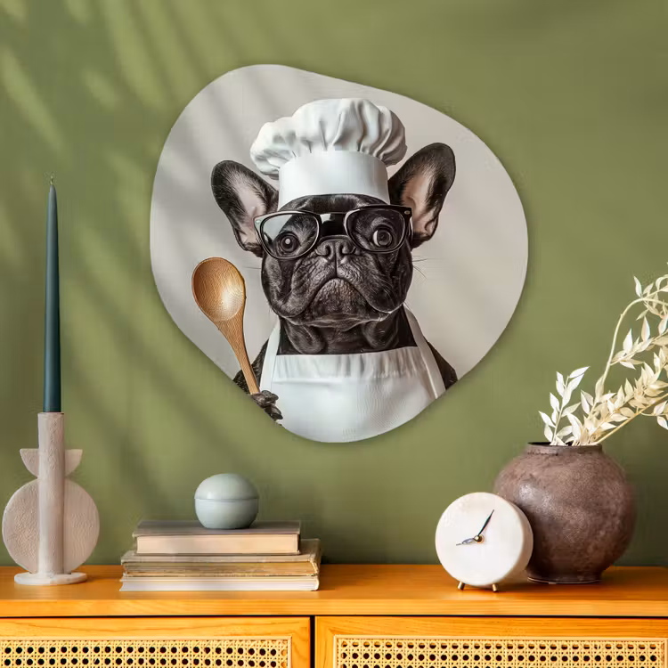 Bril - Hond - Kok Wandcirkel Organisch Aluminium middel -sfeer2