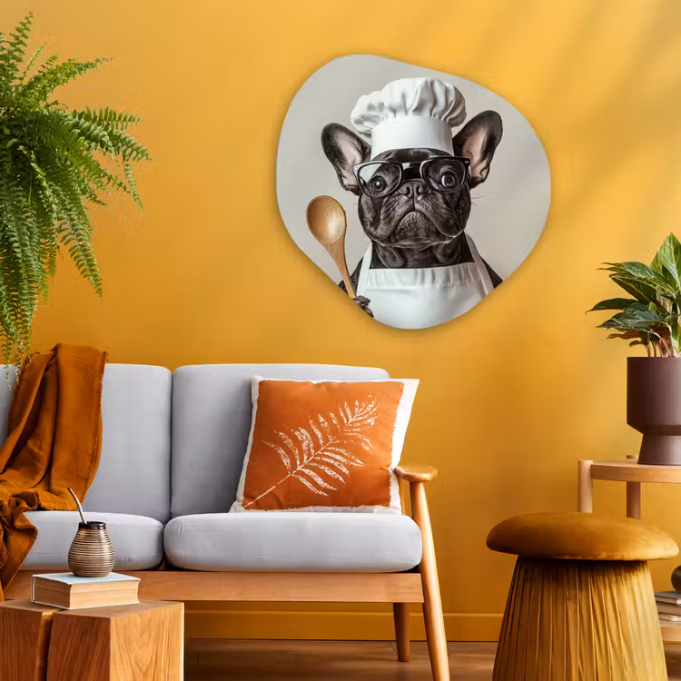 Bril - Hond - Kok Wandcirkel Organisch Aluminium middel -sfeer4