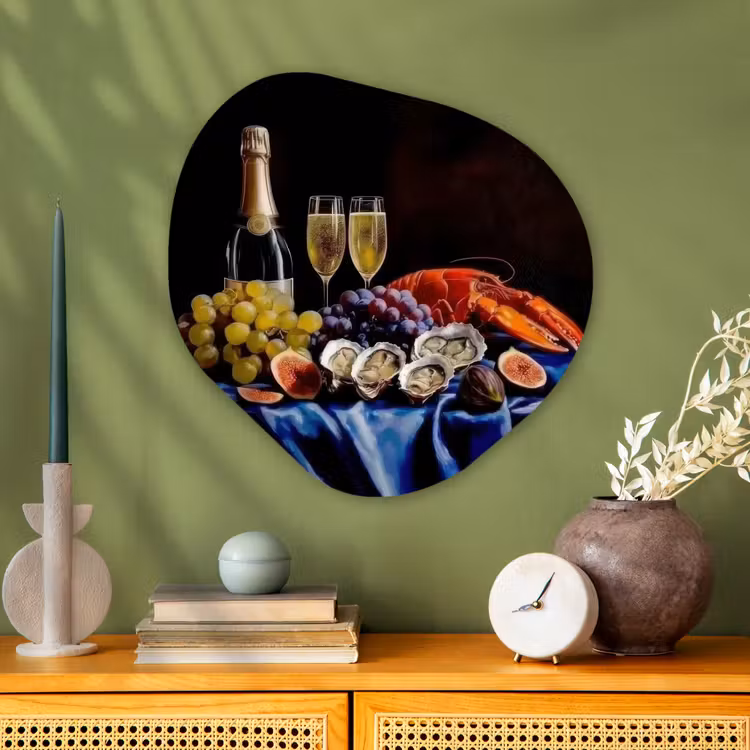 Champagne - Luxe - Oesters Wandcirkel Organisch Aluminium middel -sfeer2