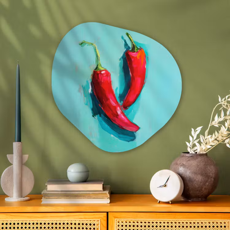Chilipepers - Geverfd - Rood Wandcirkel Organisch Aluminium middel -sfeer2