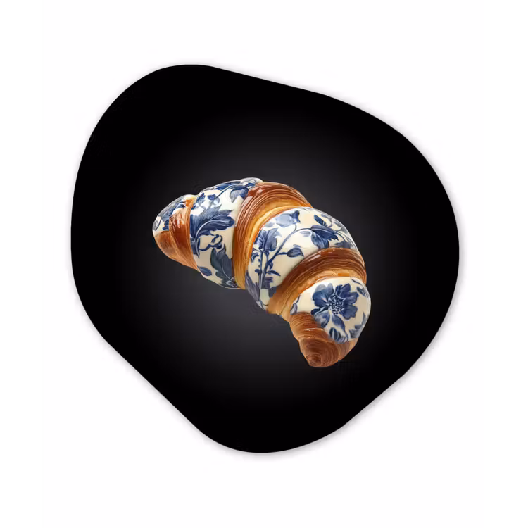 Croissant - Bloemenpatroon - Delftsblauw Wandcirkel Organisch Aluminium middel -3d