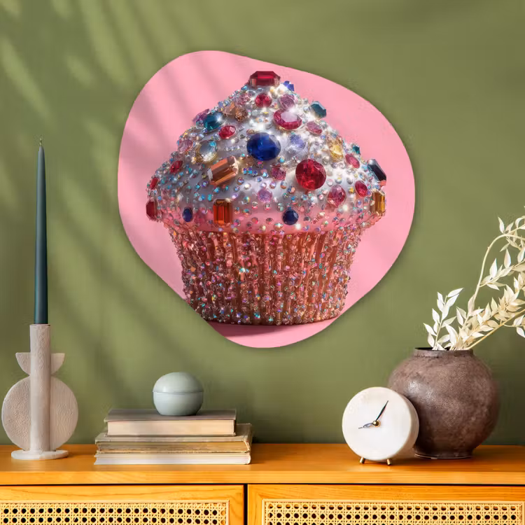 Cupcake - Kleurrijk - Edelstenen Wandcirkel Organisch Aluminium middel -sfeer2