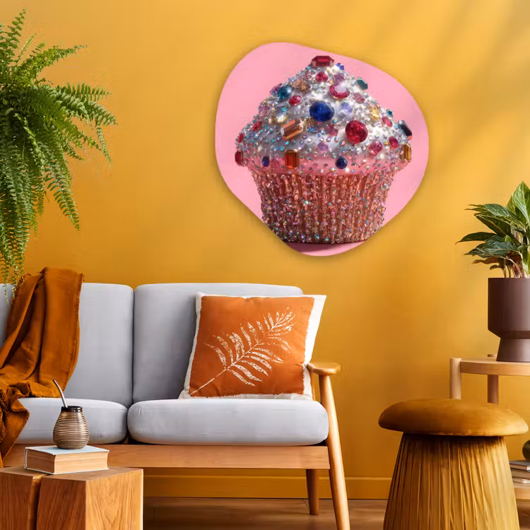 Cupcake - Kleurrijk - Edelstenen Wandcirkel Organisch Aluminium middel -sfeer4