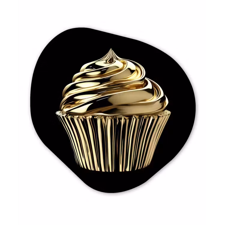 Cupcake - Eten - Goud - Zwart Wandcirkel Organisch Aluminium middel -3d