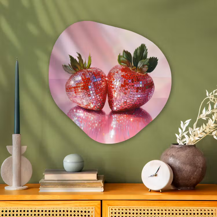 Disco - Fruit - Glitter - Strawberry Wandcirkel Organisch Aluminium middel -sfeer2