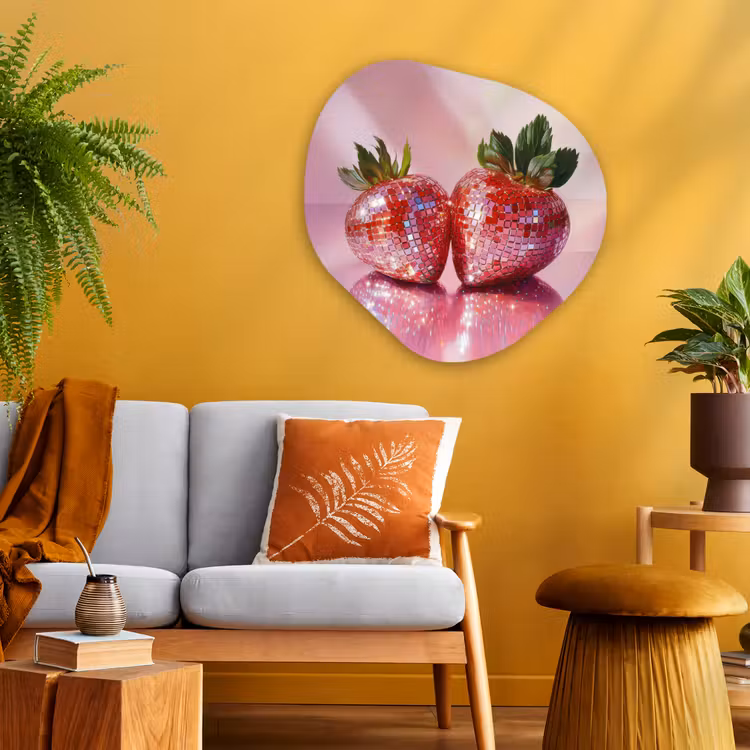 Disco - Fruit - Glitter - Strawberry Wandcirkel Organisch Aluminium middel -sfeer4