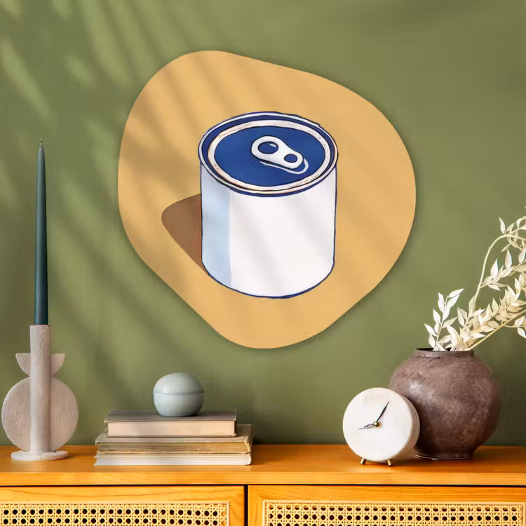 Blikje - Minimalistisch - Blauw - Illustratie Wandcirkel Organisch Aluminium middel -sfeer2
