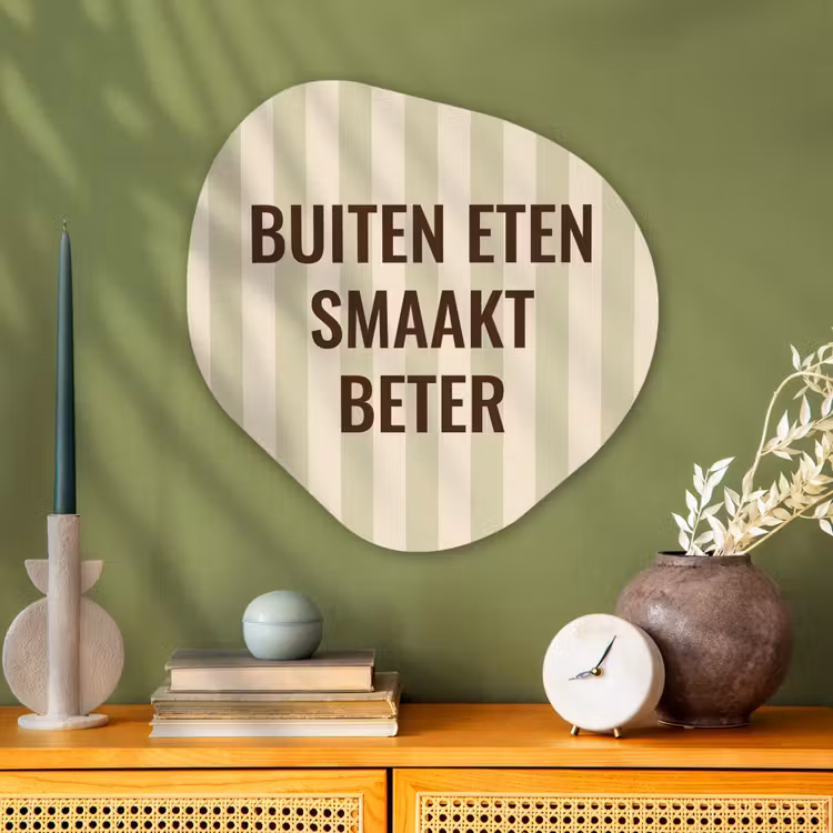 Buiten - Quote - Strepen - Zomer Wandcirkel Organisch Aluminium middel -sfeer2
