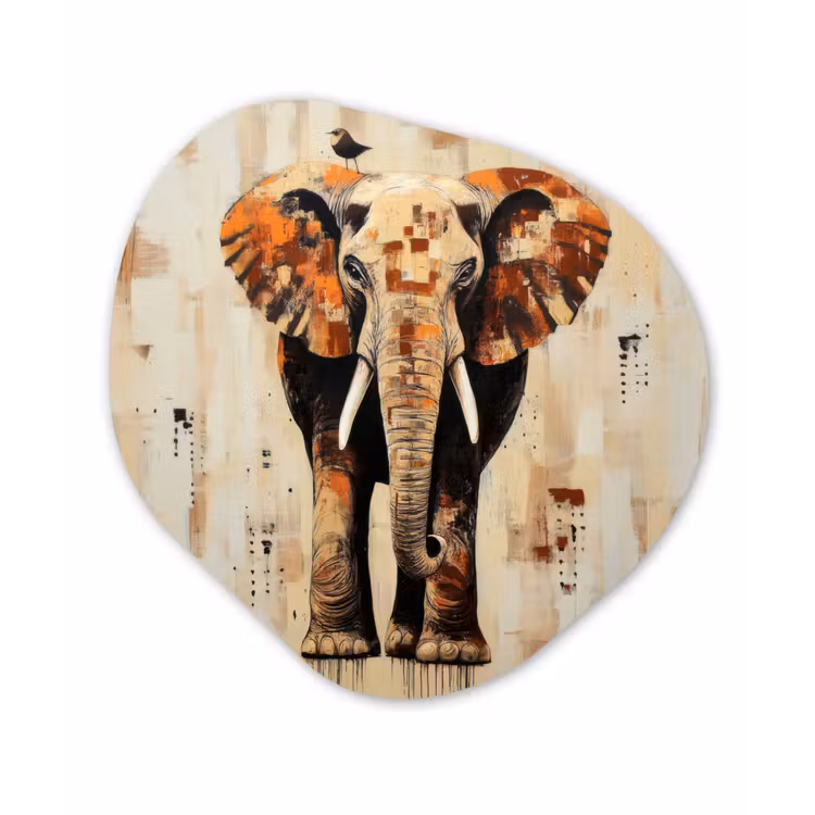 Olifant - Slurf - Mozaïek - Abstract Wandcirkel Organisch Aluminium middel -3d