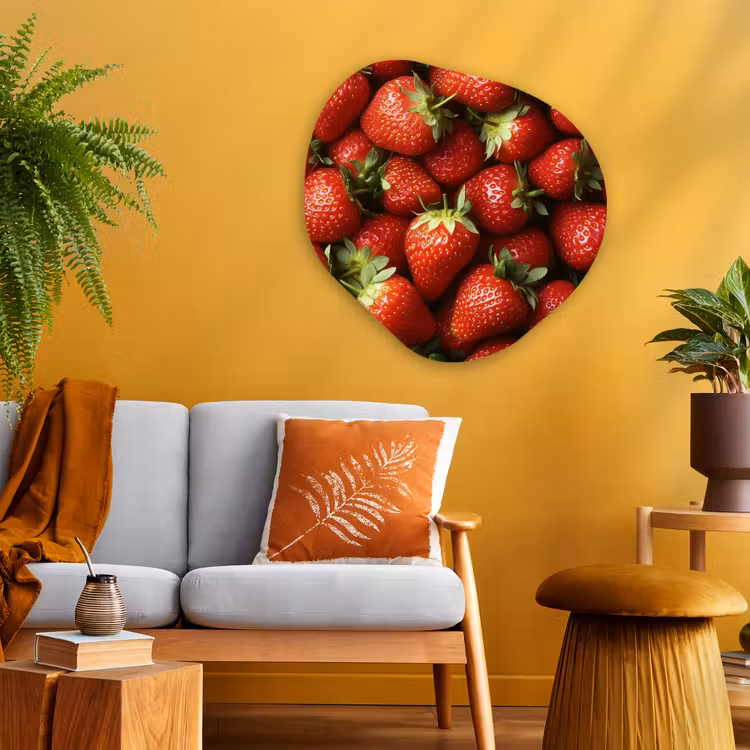 Aardbei - Fruit - Rood Wandcirkel Organisch Aluminium middel -sfeer4