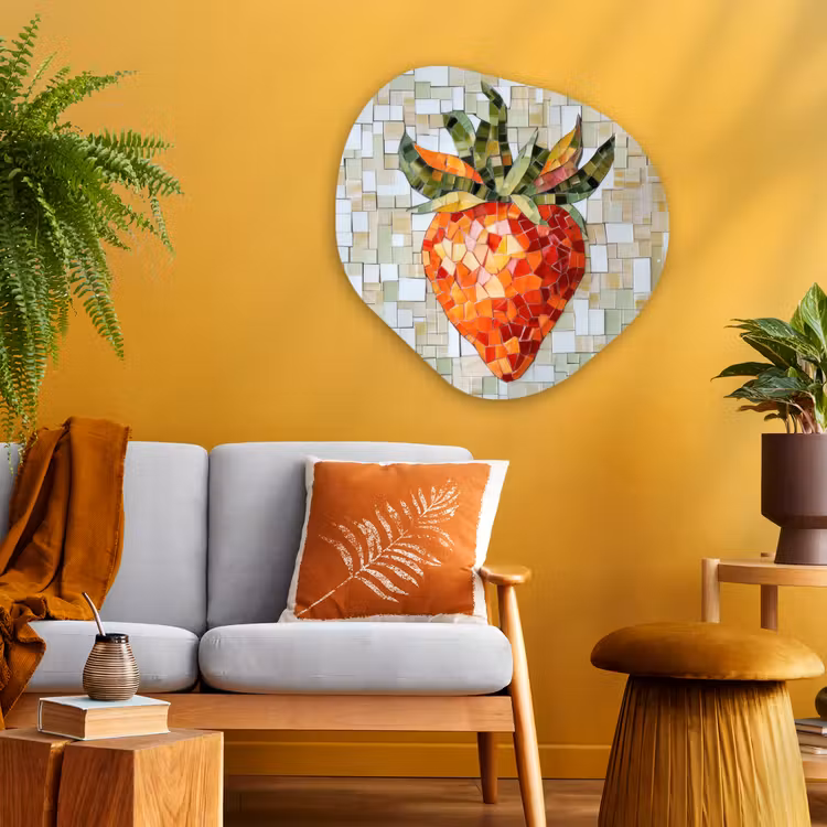 Aardbei - Rood - Mozaïek - Fruit Wandcirkel Organisch Aluminium middel -sfeer4