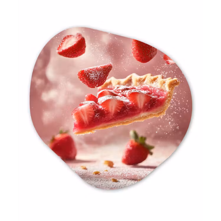 Aardbei - Taart- Eten - Roze Wandcirkel Organisch Aluminium middel -3d