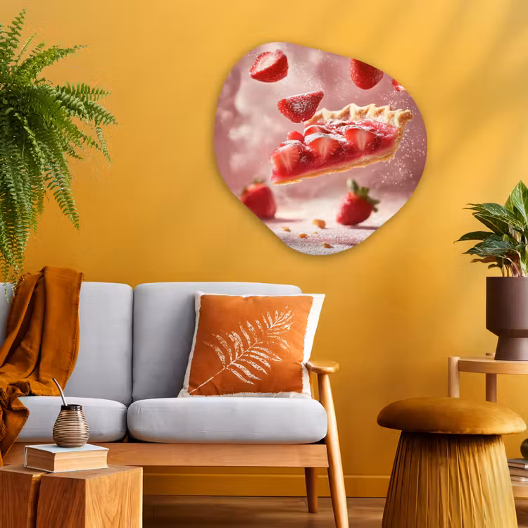 Aardbei - Taart- Eten - Roze Wandcirkel Organisch Aluminium middel -sfeer4
