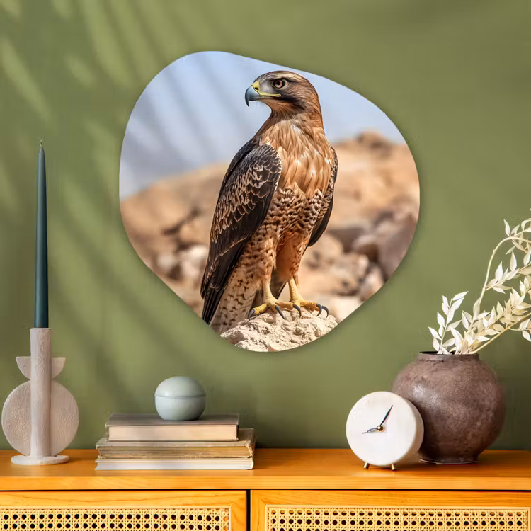 Valk - Vogel - Rots - Macht Wandcirkel Organisch Aluminium middel -sfeer2