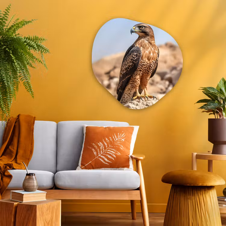 Valk - Vogel - Rots - Macht Wandcirkel Organisch Aluminium middel -sfeer4