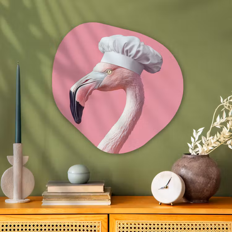 Flamingo - Roze - Koksmuts - Vogel Wandcirkel Organisch Aluminium middel -sfeer2
