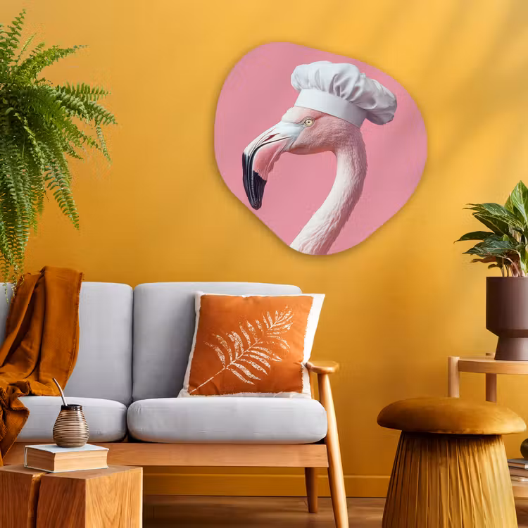 Flamingo - Roze - Koksmuts - Vogel Wandcirkel Organisch Aluminium middel -sfeer4