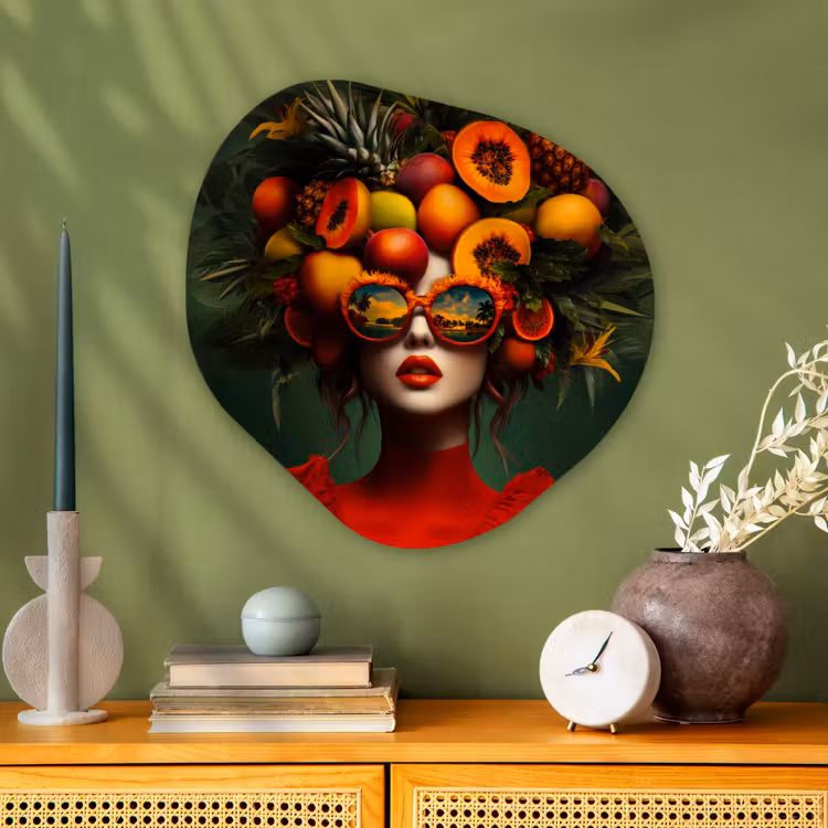 Vrouw - Vruchten - Papaja - Ananas Wandcirkel Organisch Aluminium middel -sfeer2