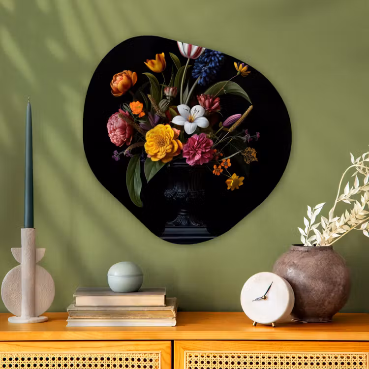 Lente - Bloemen - Klassiek - Vaas Wandcirkel Organisch Aluminium middel -sfeer2