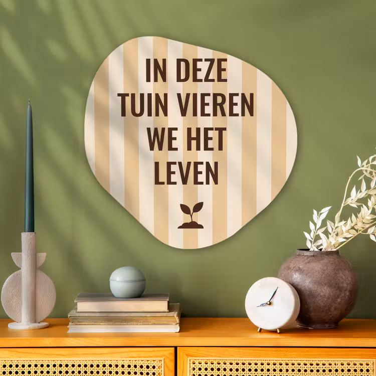 Tuin - Quote - Strepen - Zomer Wandcirkel Organisch Aluminium middel -sfeer2