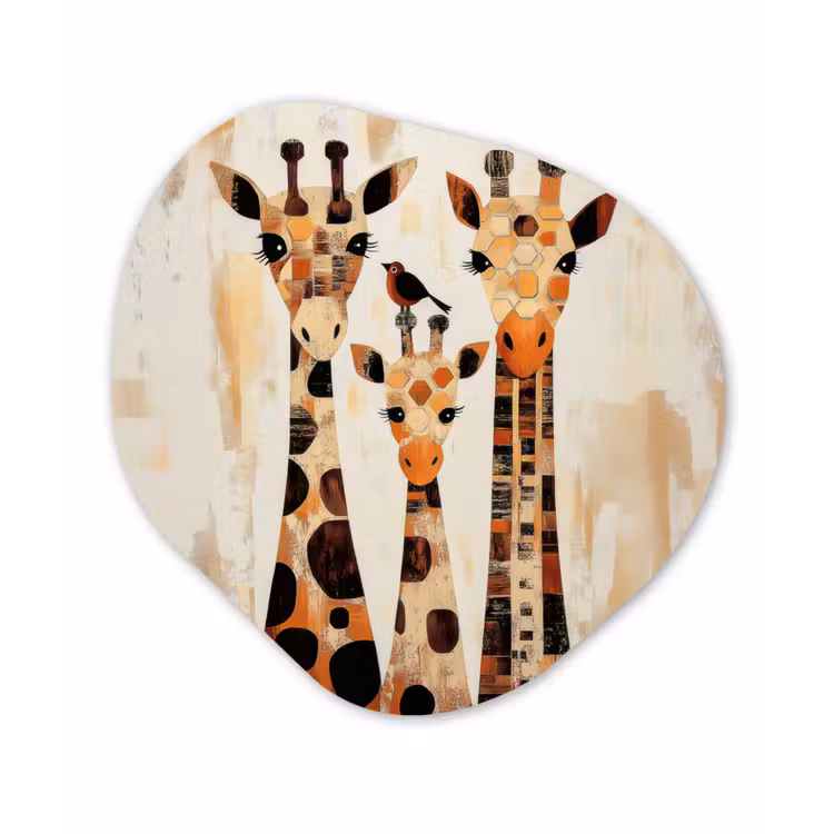 Giraffen - Cartoon - Crème Wandcirkel Organisch Aluminium middel -3d