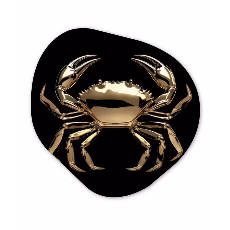 Goud - Krab - Dieren - Zwart Wandcirkel Organisch Aluminium middel -3d