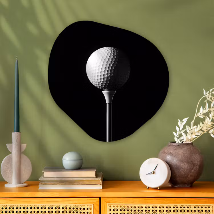 Golfbal - Minimalistisch - Wit Wandcirkel Organisch Aluminium middel -sfeer2