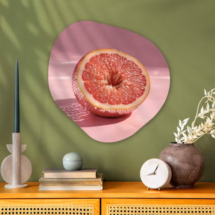 Grapefruit - Roze - Disco - Shiny Wandcirkel Organisch Aluminium middel -sfeer2