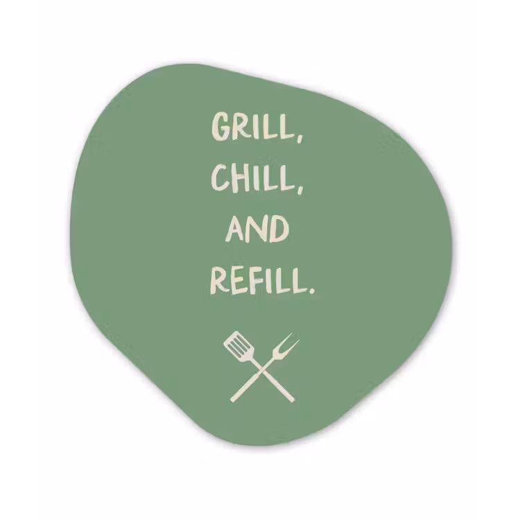 Grill - Groen - Zomer - Quote Wandcirkel Organisch Aluminium middel -3d