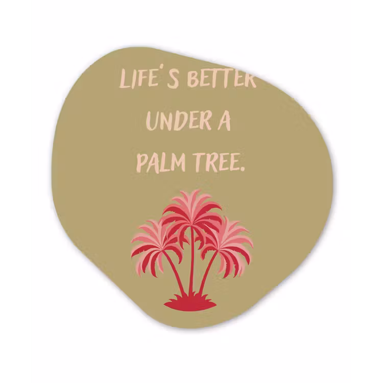 Groen - Zomer - Quote - Palmboom Wandcirkel Organisch Aluminium middel -3d