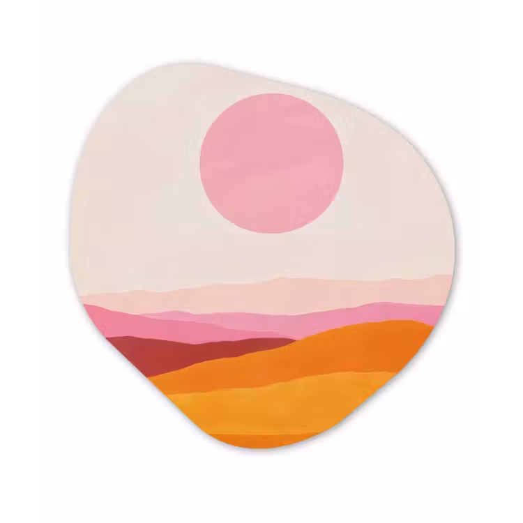 Heuvels - Oranje - Zon - Abstract Wandcirkel Organisch Aluminium middel -3d