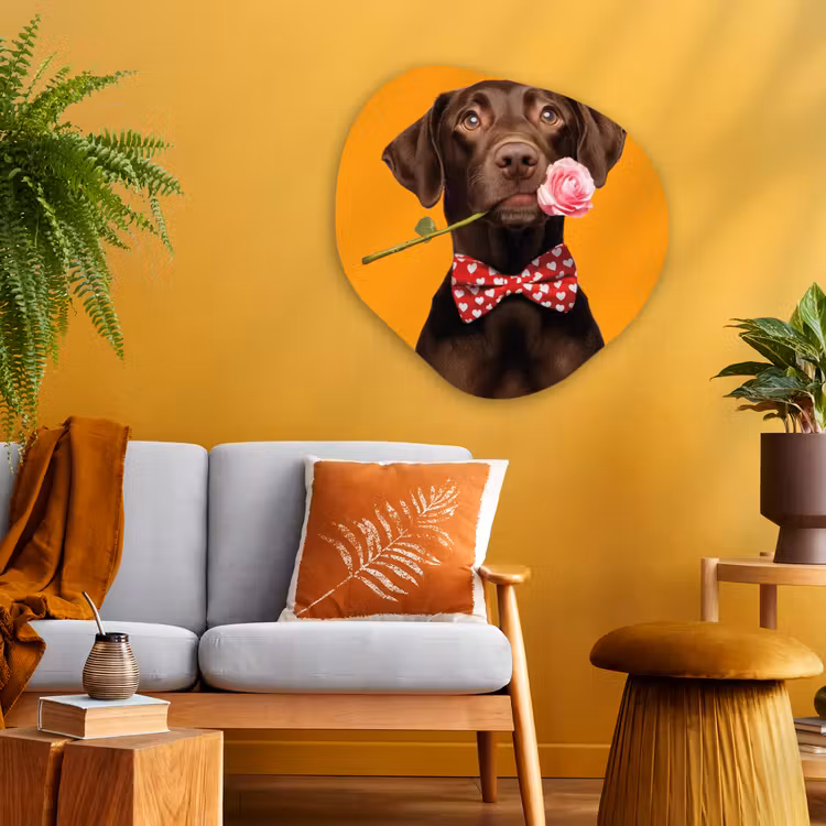 Hond - Oranje - Roos - Valentijn Wandcirkel Organisch Aluminium middel -sfeer4