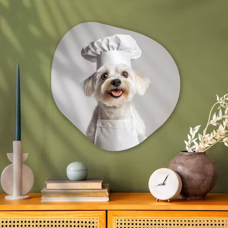 Hond - Wit - Kok Wandcirkel Organisch Aluminium middel -sfeer2