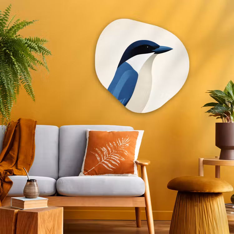Illustratie - Blauw - Vogel Wandcirkel Organisch Aluminium middel -sfeer4