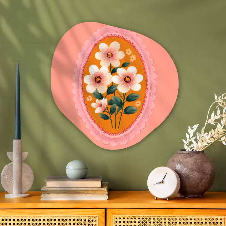 Illustratie - Bloemen - Rand - Roze Wandcirkel Organisch Aluminium middel -sfeer2