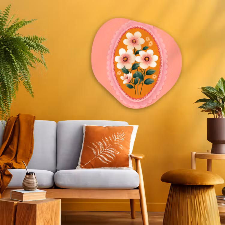 Illustratie - Bloemen - Rand - Roze Wandcirkel Organisch Aluminium middel -sfeer4
