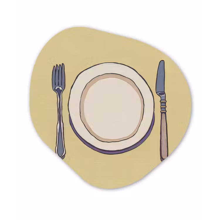 Illustratie - Bord - Bestek - Beige Wandcirkel Organisch Aluminium middel -3d